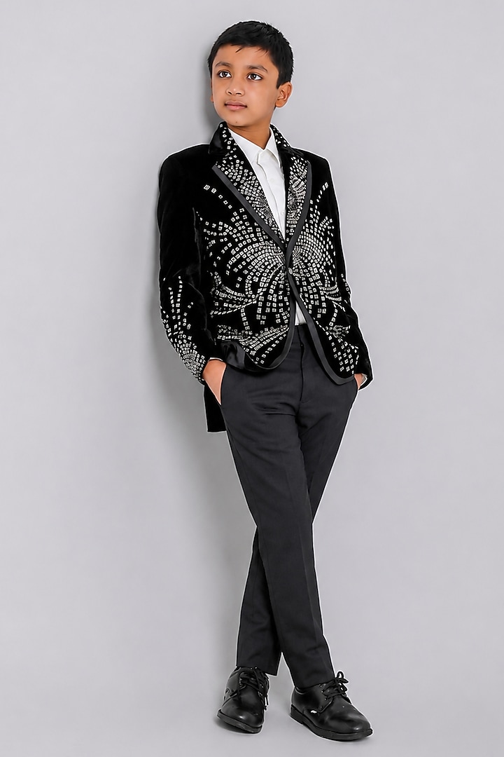 Black Velvet Tuxedo Set For Boys by Li'l Angels at Pernia's Pop Up Shop