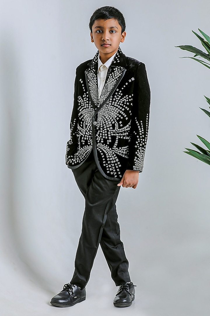 Black Velvet Tuxedo Set For Boys by Li'l Angels at Pernia's Pop Up Shop