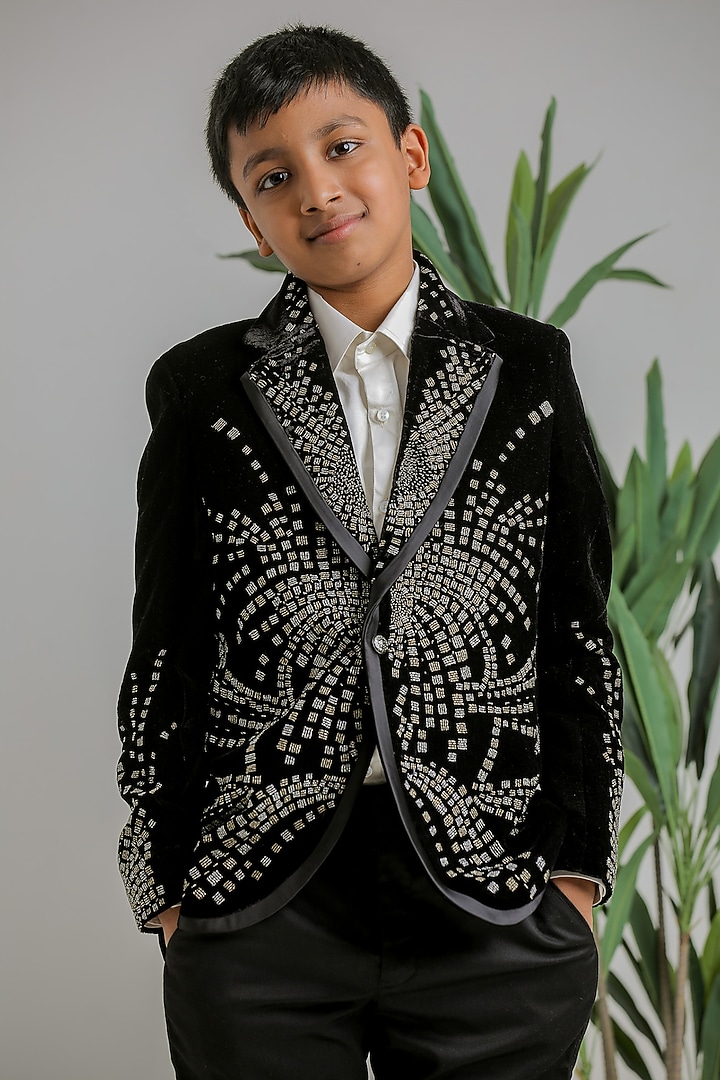 Black Velvet Tuxedo Set For Boys by Li'l Angels at Pernia's Pop Up Shop
