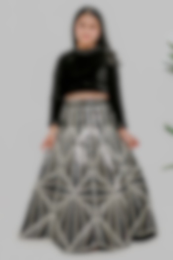 Black Silk Lehenga Set For Girls by Li'l Angels at Pernia's Pop Up Shop