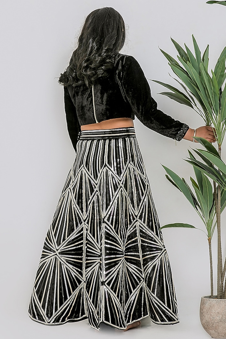 Black Silk Lehenga Set For Girls by Li'l Angels at Pernia's Pop Up Shop