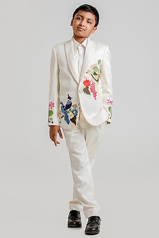 White Suiting Blazer Set For Boys by Li'l Angels