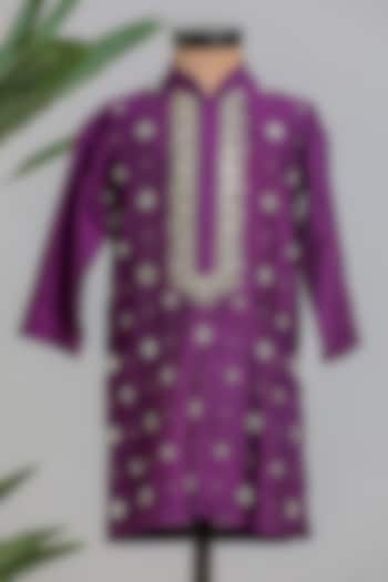 Purple Silk Mirror Work Kurta Set For Boys by Li'l Angels at Pernia's Pop Up Shop