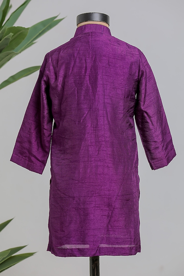 Purple Silk Mirror Work Kurta Set For Boys by Li'l Angels at Pernia's Pop Up Shop