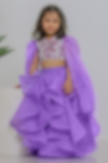 Lilac Organza Butterfly Gharara Set For Girls by Li'l Angels at Pernia's Pop Up Shop