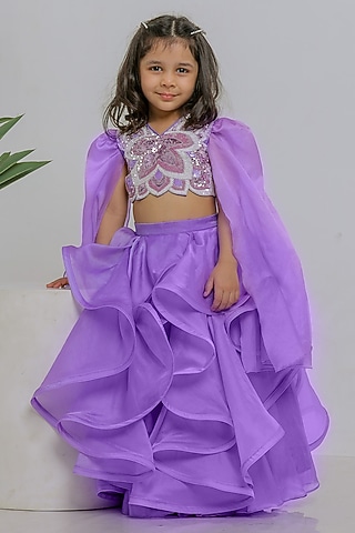 Lilac Organza Butterfly Gharara Set For Girls by Li'l Angels