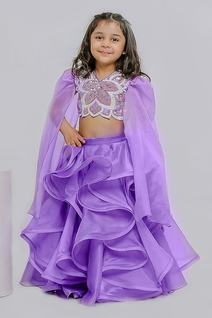 Lilac Organza Butterfly Gharara Set For Girls by Li'l Angels at Pernia's Pop Up Shop
