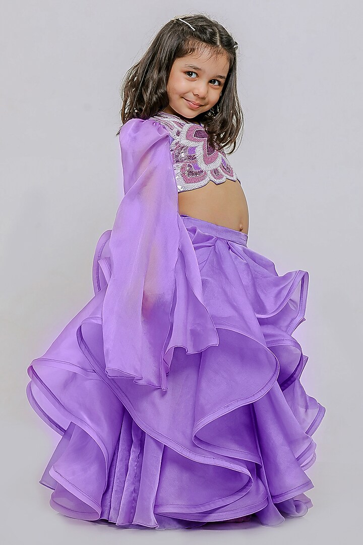Lilac Organza Butterfly Gharara Set For Girls by Li'l Angels at Pernia's Pop Up Shop