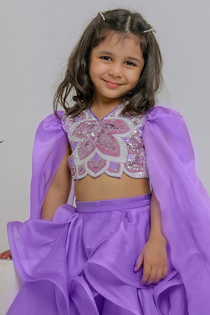 Lilac Organza Butterfly Gharara Set For Girls by Li'l Angels at Pernia's Pop Up Shop