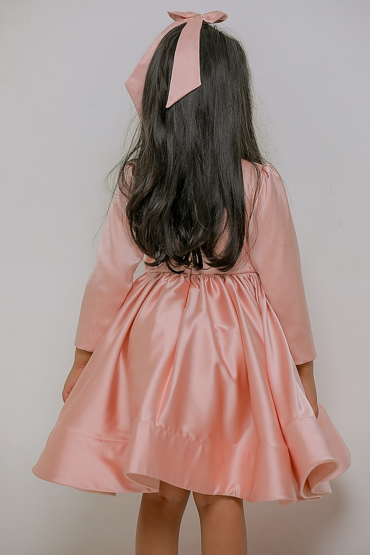 Peach Satin Cutdana Floral Work Ruffled Dress For Girls by Li'l Angels at Pernia's Pop Up Shop
