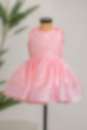 Neon Peach Satin Organza Dress For Girls by Li'l Angels at Pernia's Pop Up Shop