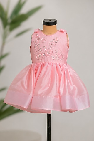 Neon Peach Satin Organza Dress For Girls by Li'l Angels