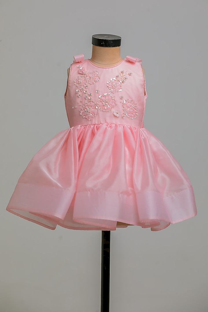 Neon Peach Satin Organza Dress For Girls by Li'l Angels at Pernia's Pop Up Shop