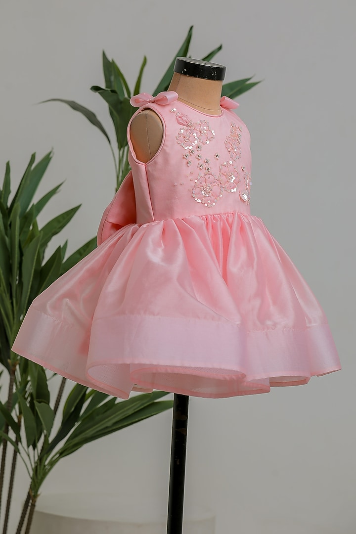 Neon Peach Satin Organza Dress For Girls by Li'l Angels at Pernia's Pop Up Shop