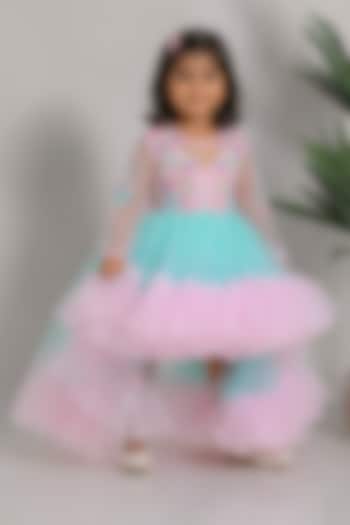 Pink & Blue Net High-Low Dress For Girls by Li'l Angels at Pernia's Pop Up Shop