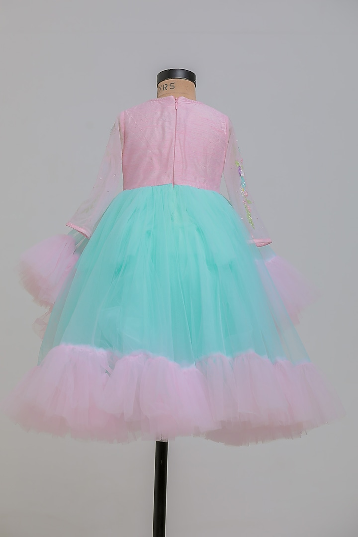 Pink & Blue Net High-Low Dress For Girls by Li'l Angels at Pernia's Pop Up Shop