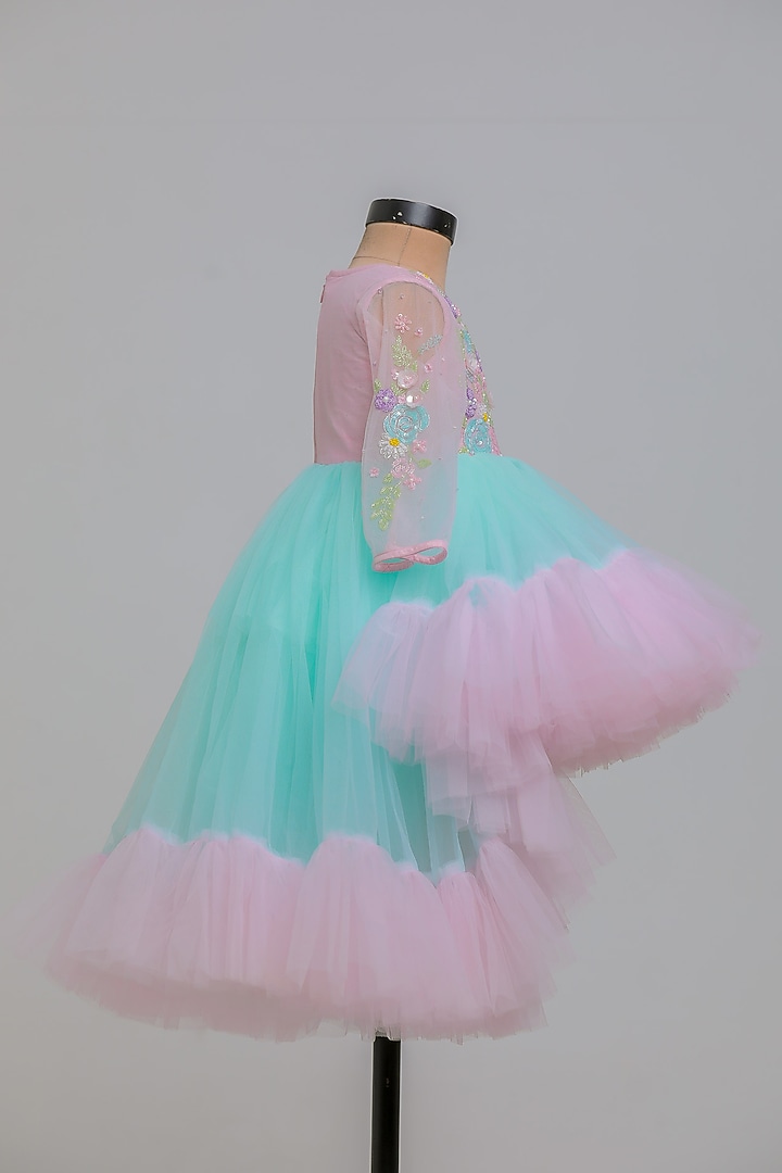 Pink & Blue Net High-Low Dress For Girls by Li'l Angels at Pernia's Pop Up Shop