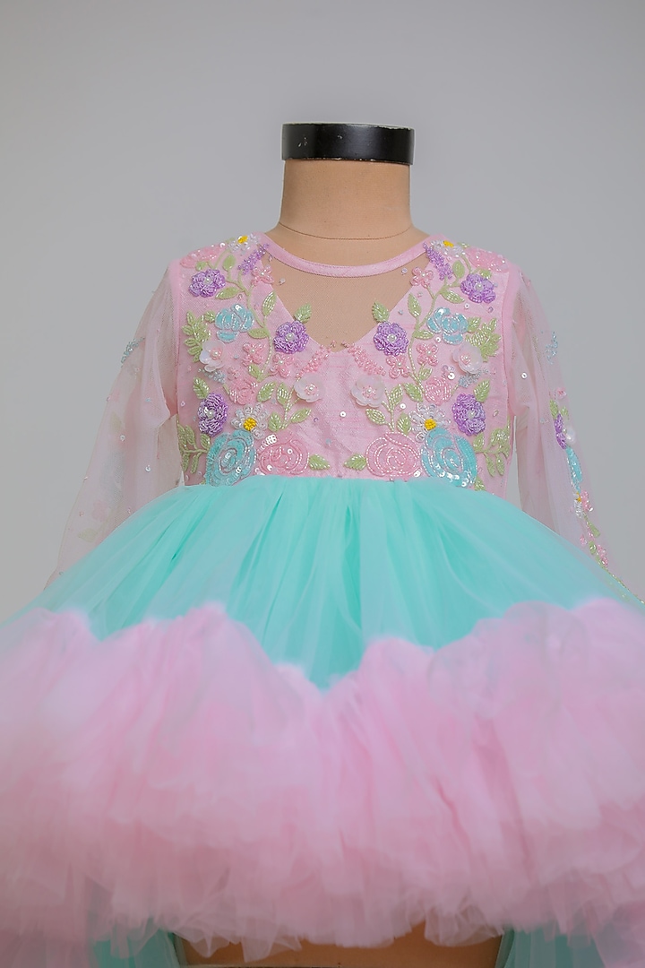 Pink & Blue Net High-Low Dress For Girls by Li'l Angels at Pernia's Pop Up Shop