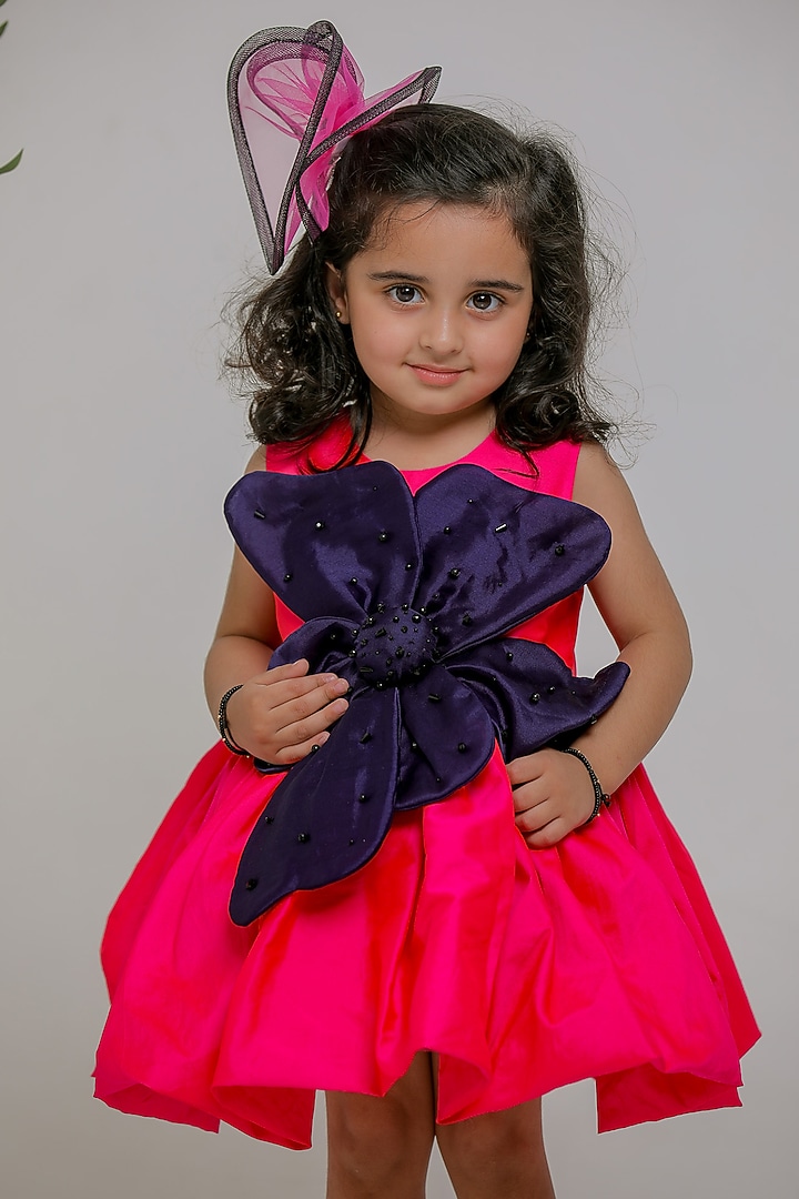 Pink & Blue Silk Dress For Girls by Li'l Angels at Pernia's Pop Up Shop