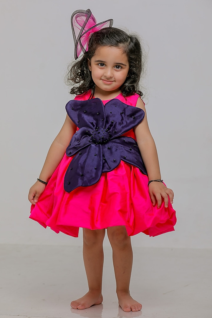 Pink & Blue Silk Dress For Girls by Li'l Angels at Pernia's Pop Up Shop