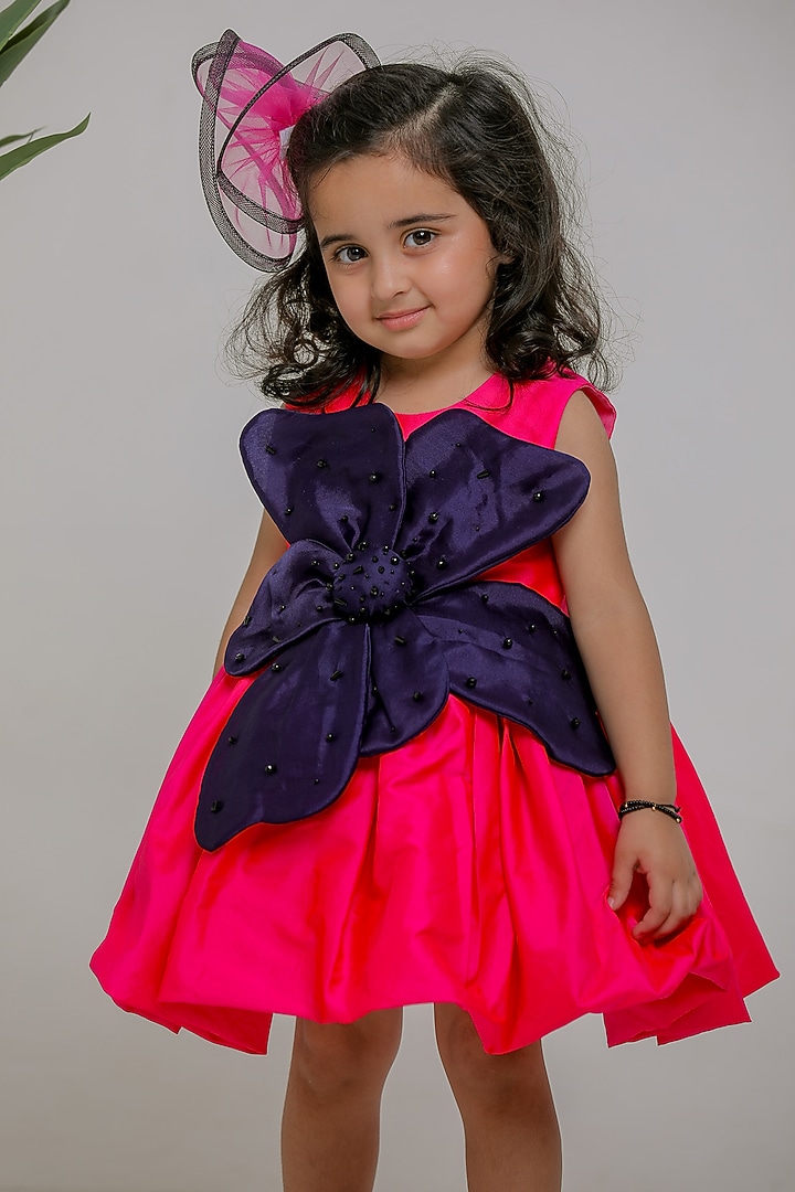 Pink & Blue Silk Dress For Girls by Li'l Angels at Pernia's Pop Up Shop