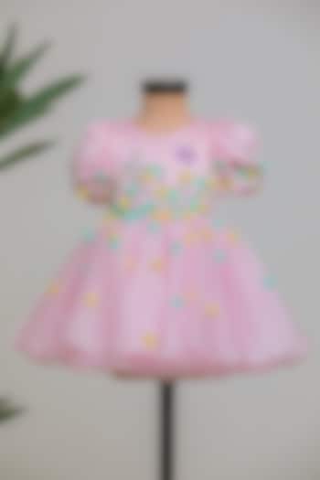 Pink Satin Organza Embroidered Dress For Girls by Li'l Angels at Pernia's Pop Up Shop