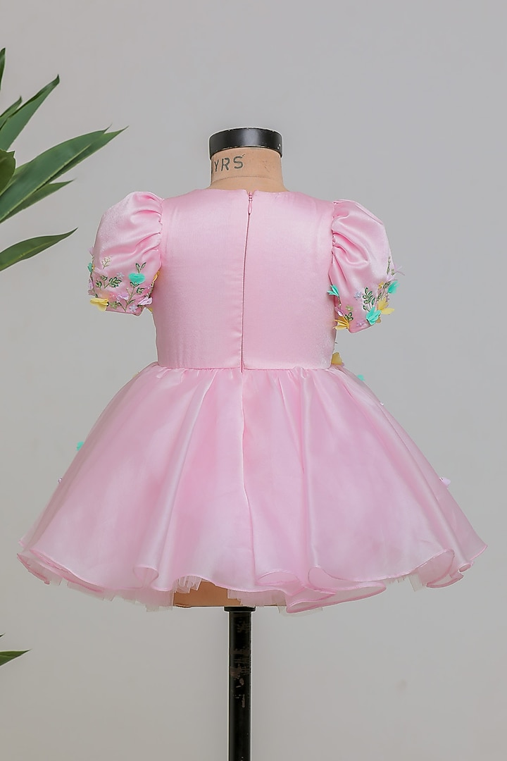 Pink Satin Organza Embroidered Dress For Girls by Li'l Angels at Pernia's Pop Up Shop