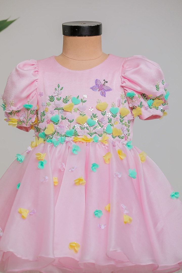 Pink Satin Organza Embroidered Dress For Girls by Li'l Angels at Pernia's Pop Up Shop