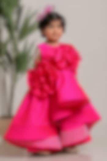 Pink Silk High-Low Floral Gown For Girls by Li'l Angels at Pernia's Pop Up Shop