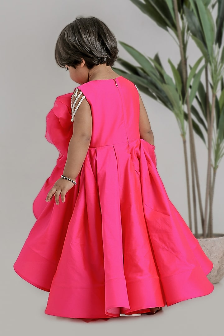 Pink Silk High-Low Floral Gown For Girls by Li'l Angels at Pernia's Pop Up Shop