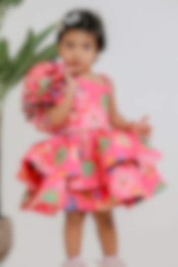 Pink Muslin Printed One-Shoulder Dress For Girls by Li'l Angels at Pernia's Pop Up Shop