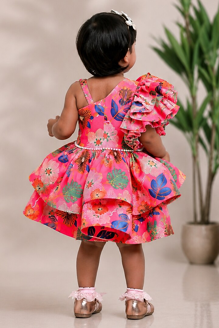 Pink Muslin Printed One-Shoulder Dress For Girls by Li'l Angels at Pernia's Pop Up Shop