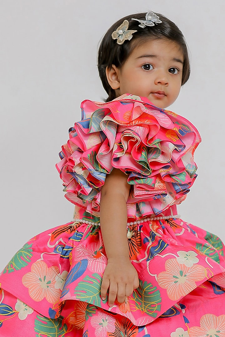 Pink Muslin Printed One-Shoulder Dress For Girls by Li'l Angels at Pernia's Pop Up Shop