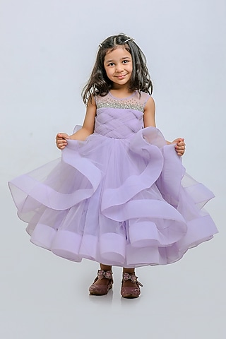 Purple Net Gown For Girls by Li'l Angels