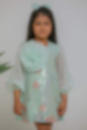 Sea Green Organza Floral Sequins Work Straight Dress For Girls by Li'l Angels at Pernia's Pop Up Shop