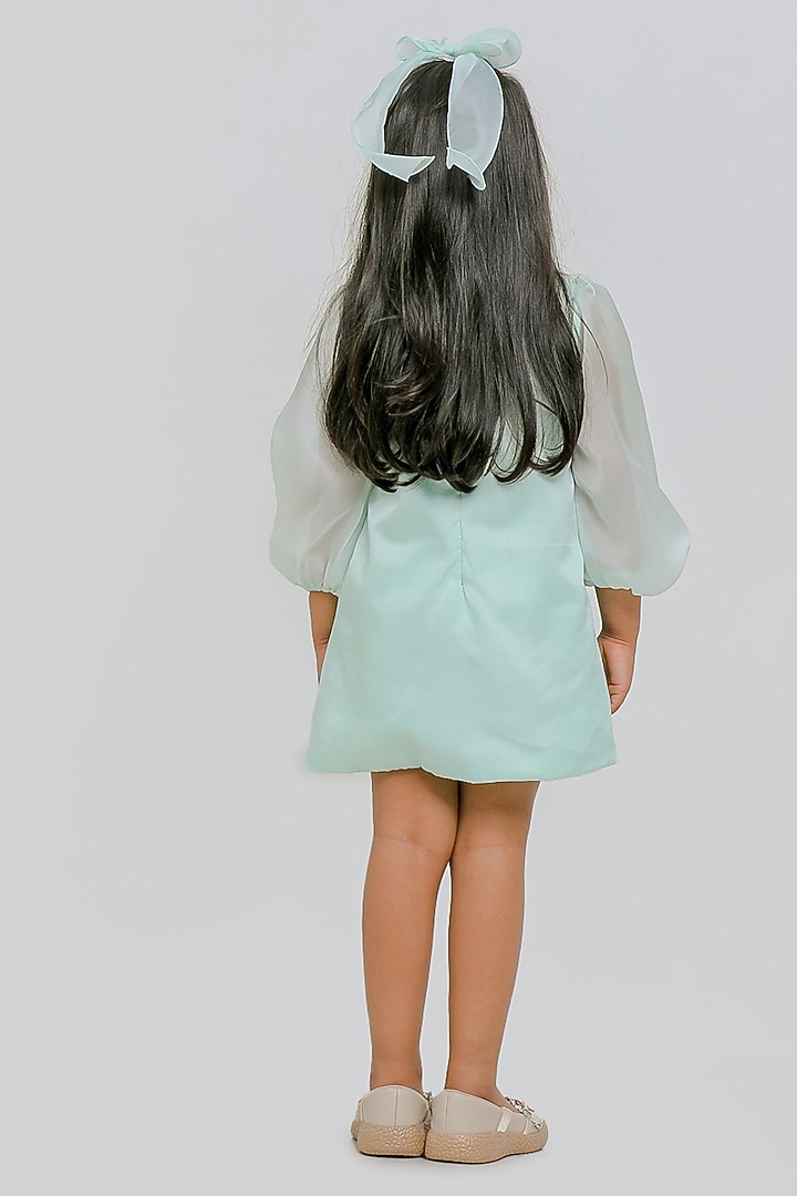 Sea Green Organza Floral Sequins Work Straight Dress For Girls by Li'l Angels at Pernia's Pop Up Shop