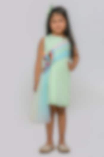 Sea Green Banana Crepe Butterfly Draped Dress For Girls by Li'l Angels at Pernia's Pop Up Shop