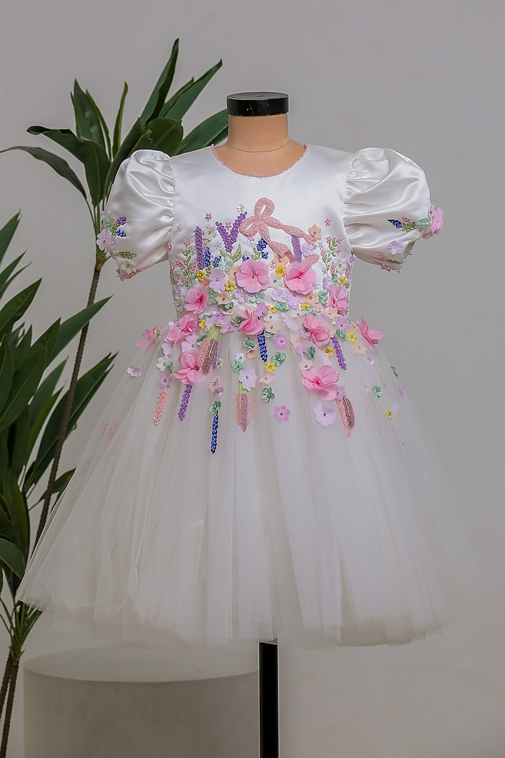 White Silk & Net Dress For Girls by Li'l Angels at Pernia's Pop Up Shop