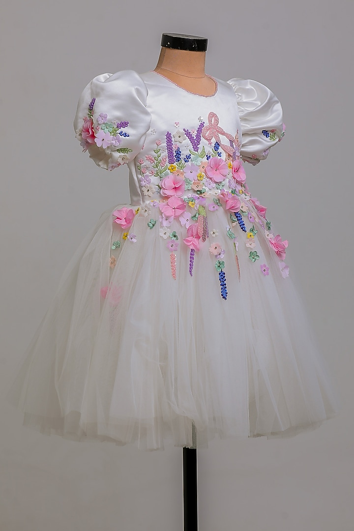 White Silk & Net Dress For Girls by Li'l Angels at Pernia's Pop Up Shop