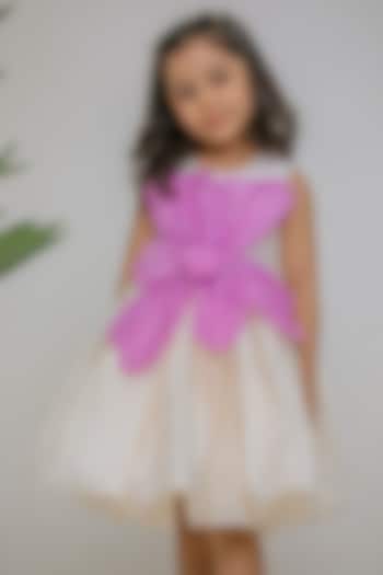 White & Lilac Silk Floral Dress For Girls by Li'l Angels at Pernia's Pop Up Shop