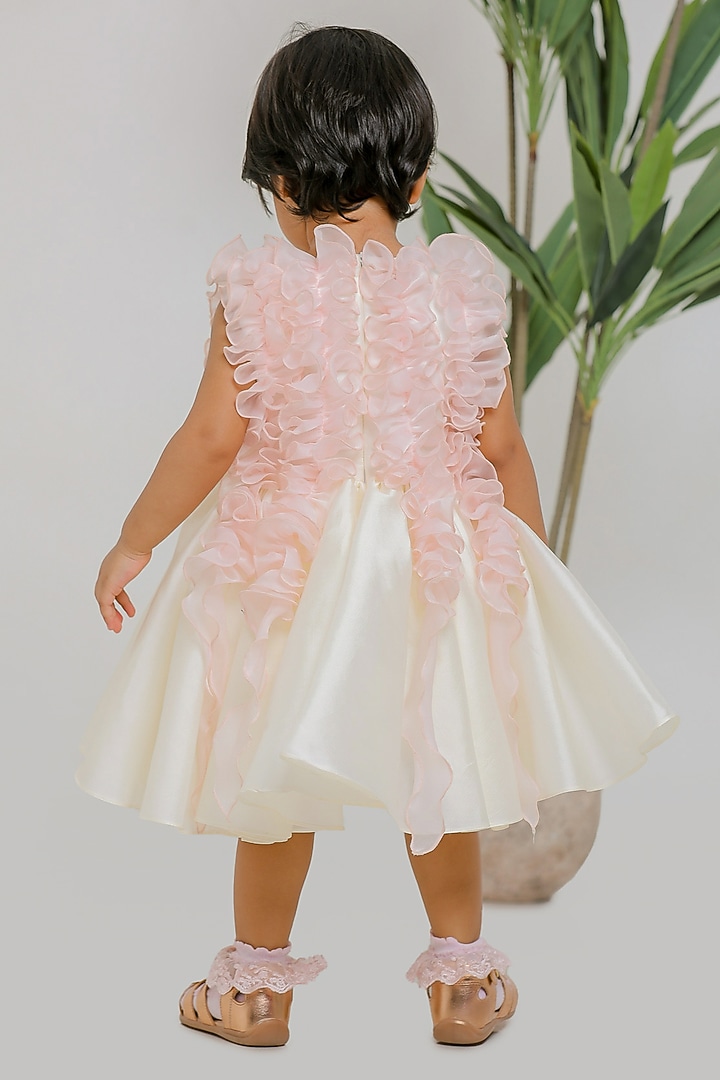 White & Pink Silk Ruched Dress For Girls by Li'l Angels at Pernia's Pop Up Shop