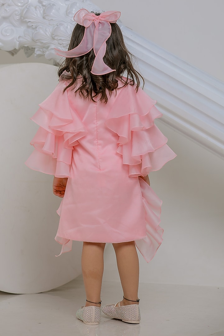 Peach Satin Organza Dress For Girls by Li'l Angels at Pernia's Pop Up Shop