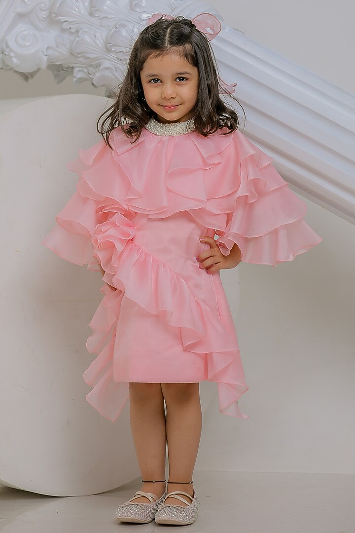 Peach Satin Organza Dress For Girls by Li'l Angels at Pernia's Pop Up Shop