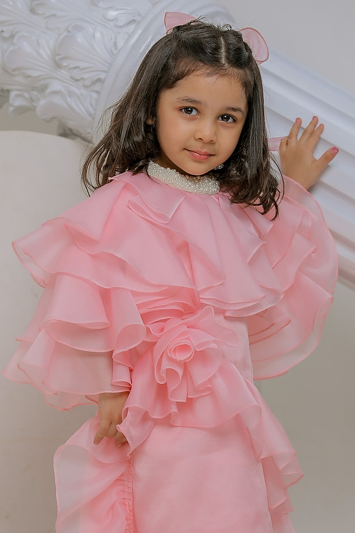 Peach Satin Organza Dress For Girls by Li'l Angels at Pernia's Pop Up Shop