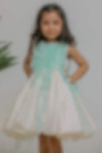 White & Blue Silk Ruched Dress For Girls by Li'l Angels at Pernia's Pop Up Shop