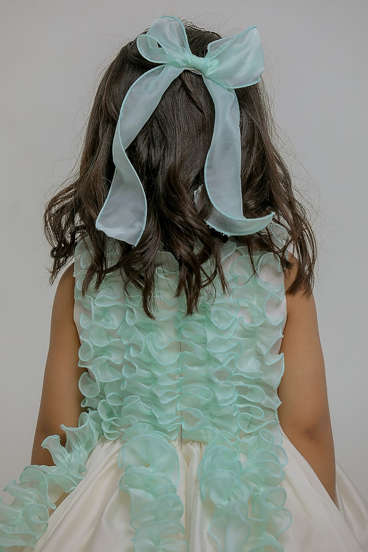 White & Blue Silk Ruched Dress For Girls by Li'l Angels at Pernia's Pop Up Shop