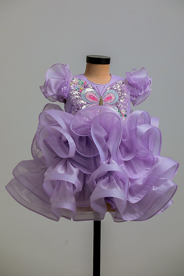 Lilac Satin Organza Butterfly Dress For Girls by Li'l Angels at Pernia's Pop Up Shop