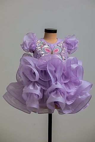 Lilac Satin Organza Butterfly Dress For Girls by Li'l Angels