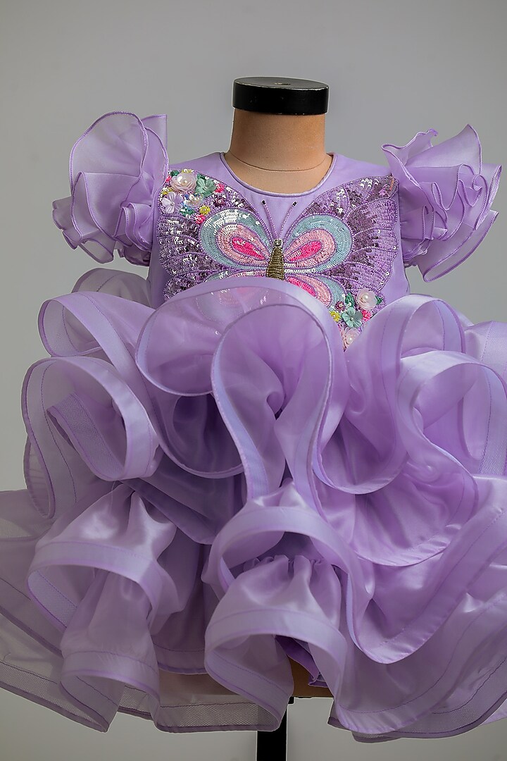 Lilac Satin Organza Butterfly Dress For Girls by Li'l Angels at Pernia's Pop Up Shop