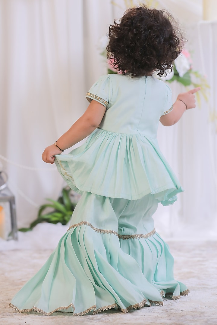 Blue Silk Sequin Embroidered Sharara Set For Girls by Li'l Angels at Pernia's Pop Up Shop